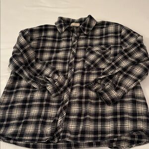 Nuuds Black and Cream Plaid Boyfriend Flannel Shirt See Measurements